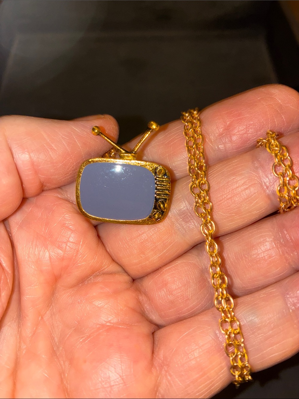 TV Pendant Necklace with Gray Tv Screen. Necklace and Brooch in one.Remove Chain